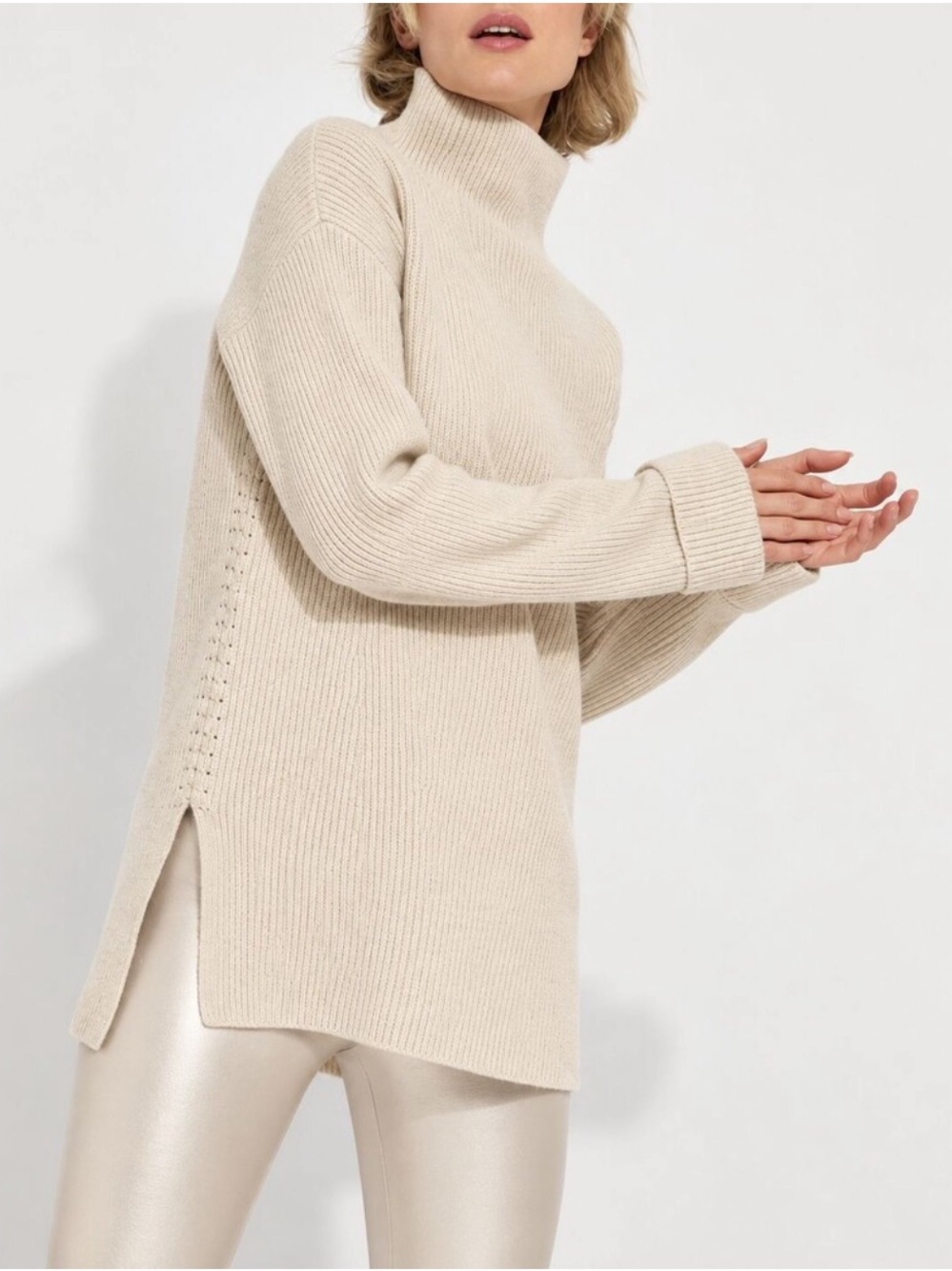 Lysse Canela Cream Ribbed Funnel-neck Sweater Size Small NWT